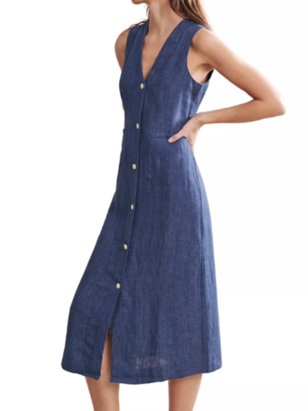 Jenni Kayne Callan Dress | Front Button Midi | Chambray | Size Medium